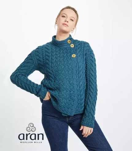 Super Soft Aran Knit Teal Blue Cardigan