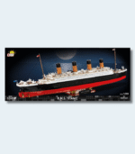 Box of the Titanic 3,260 Piece Building Block Set by Cobi, featuring the completed ship displayed on a moonlit ocean backdrop.